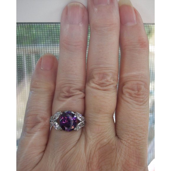 STAINLESS STEEL Simulated Amethyst Cz Ring With Butterfly Sides - Picture 11 of 16